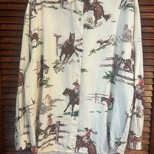 Vintage 90s Eddie Bauer Men’s Western Cowboy Print Button-Up Shirt – Size L
